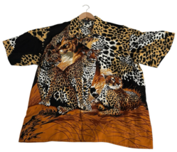 Leopard Cheetah Tiger Animal Print Wrinkle-free Hawaiian Camp Shirt Mens XL - $118.75