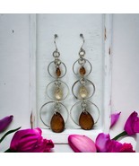 Fashion Dangle Earrings Faux Amber Color Multi silver tone Hoops - $10.94 CAD