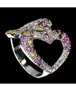 Natural Peridot, Rhodolite, Sapphire 925 Sterling Silver Ring 8.5 - $57.22