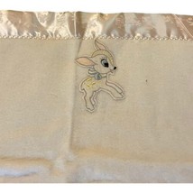 Bambi Deer Satin Trim Baby Blanket Off White Vintage Crib Soft Shower Gift Retro - £44.36 GBP