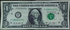 2013  One USD Birthday Bank Note November 17, 1993  Serial Number F 19931117 L - $5.95