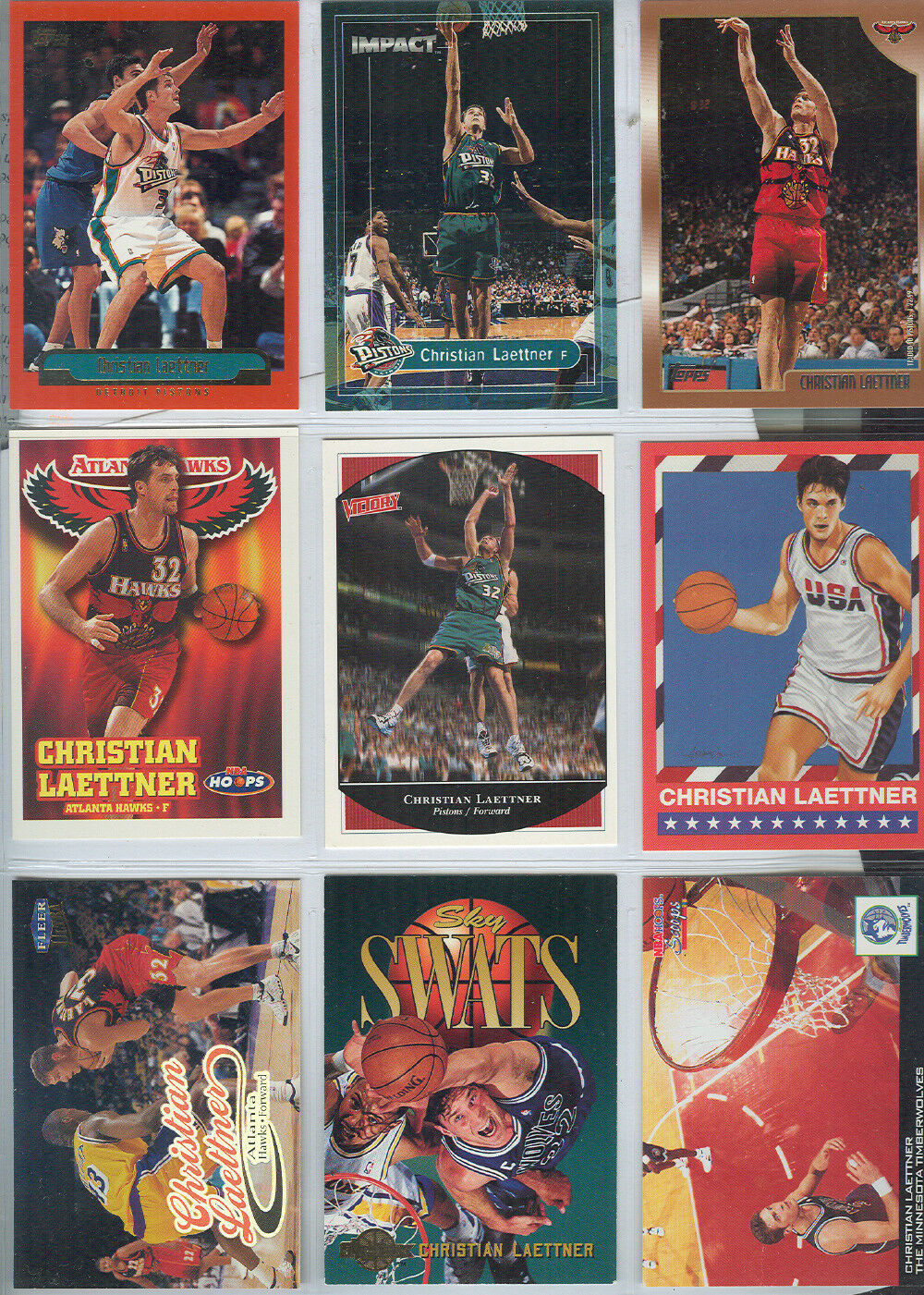 CHRISTIAN LAETTNER 9 BASKETBALL CARDS  ! PISTONS, HAWKS,  WOLVES,  USA ! - $1.79
