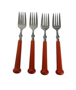 Vintage Oxford Hall Stainless Steel Forks With Orange Handles 7.5&quot; - $19.30