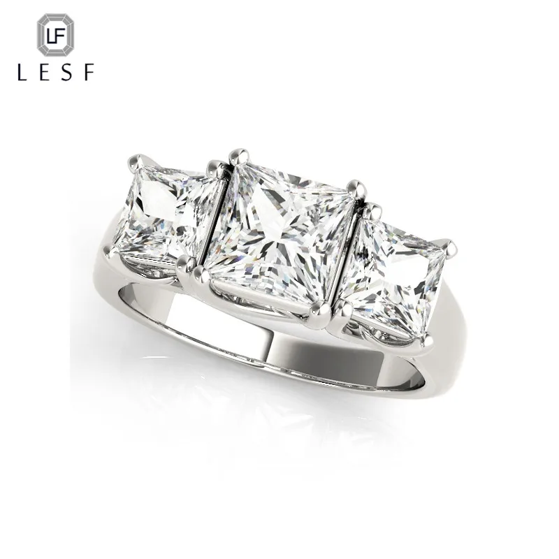 LESF  Pure Solid 925 Silver Rings Jewelry For Women 1.25 ct 3 Stone  Square Zirc - $65.92