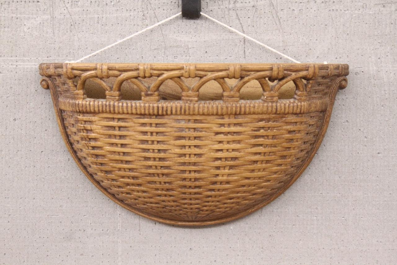 Primary image for Mid Century Modern MCM SYROCO Faux Wood Woven Basket Planter Wall Pocket 1978