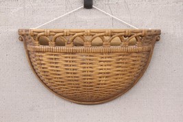 Mid Century Modern MCM SYROCO Faux Wood Woven Basket Planter Wall Pocket... - $20.53