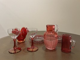 Collection Of Cranberry Glass Items, Set Of 7 - $40.00