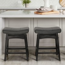 Black Counter Height Bar Stools Set Of 2 For Kitchen Counter Solid Wood ... - £143.17 GBP