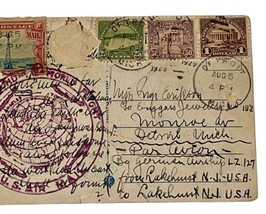 United States 1929 RARE First Round the World Flight US Airmail Postcard Cover image 2