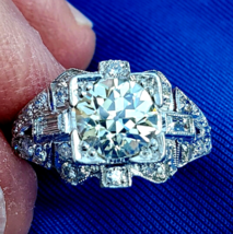 Earth mined Diamond European cut Deco Engagement Ring Antique Platinum Solitaire - £9,085.12 GBP