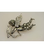 Rhinestone Antique Silver Angel Brooch.  Cupid Arrow Brooch Vintage Ange... - £15.76 GBP