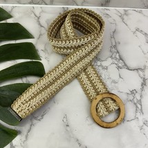 Womens Vintage 90s Woven Belt Size S Cream Tan Wood D Ring Buckle Boho - $22.76