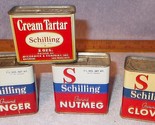 Antique Vintage Schilling Spices Tins Lot of 4 Cloves Ginger Nutmeg Crea... - £19.94 GBP