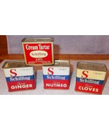 Antique Vintage Schilling Spices Tins Lot of 4 Cloves Ginger Nutmeg Crea... - $24.95
