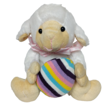 Atico Easter Egg White Lamb Spring Pink White Gingham Bow Plush 8.5&quot; - £17.38 GBP