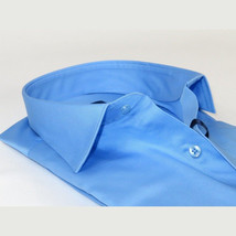 Men 100% Sateen Cotton Shirt Manschett Quesste Turkey Slim Fit 4010-05 Med Blue image 5
