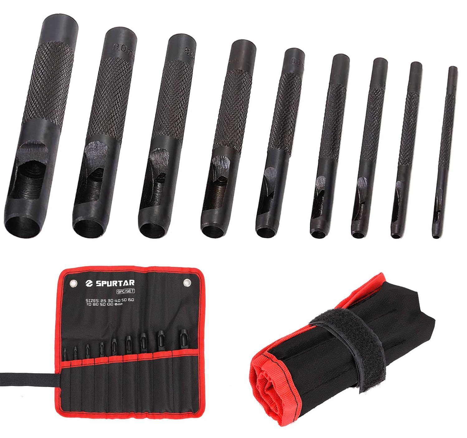 Spurtar Hollow Punch Set 9 Pieces 2.5-10.0Mm Heavy Duty Carbon Steel, Black - $35.92