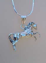 Rearing Arabian Horse Pendant, Chain Sterling Silver Necklace Equestrian... - $120.29