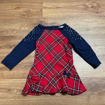 Hartstrings Toddler Girls Red Navy Blue Gold Plaid Dress Bow Size 2T Hol... - £17.13 GBP