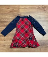 Hartstrings Toddler Girls Red Navy Blue Gold Plaid Dress Bow Size 2T Hol... - £17.01 GBP