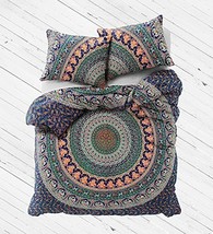 Traditional Jaipur Duvet Cover Queen Size, Peacock Elephant Mandala Cotton Throw - £47.13 GBP