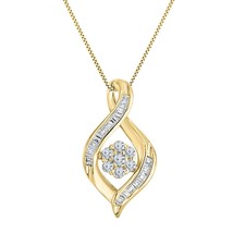 0.20ct Rotondo Baguette Diamante Fiore Grappolo Vortice Ciondolo 14K Oro Giallo - £68.30 GBP