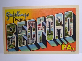 Greetings From Bedford Pennsylvania Large Big Letter Postcard Linen Curt Teich - £7.31 GBP