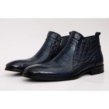 The Randor Navy Blue Crocodile Leather Side-Zip Dress Ankle Men Boot image 2
