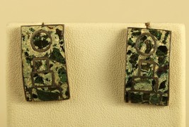 Vtg Sterling Signed 925 Hecho en Mexico ERG Inlay Green Turquoise Stud Earrings - £35.52 GBP