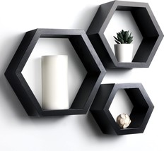 3 Pc. Set Of Pine Wood Hexagon Wall Decor Shelves - Farmhouse Honeycomb Shelves - £37.04 GBP