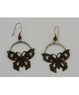 Vintage Boho Hippie Brass Hinged &amp; Etched Butterfly Earrings Set butterf... - £19.10 GBP