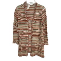 Chicos Womens Sweater Shirt Size 1=8/Medium Beige Open Front Fringe Long Sleeve - $25.22