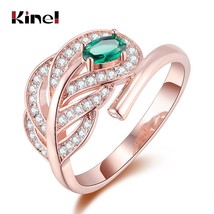 Fashion Female Leaf Finger Rings For Women Engagement Jewelry Party Green Zircon - £6.61 GBP