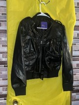 Miley Cyrus Womens Jacket Size L Black Max Azria Faux Leather Biker Coat Crop - £16.55 GBP