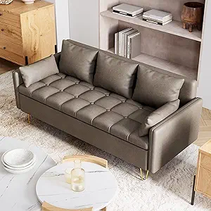 Faux Leather Sofa Couch 60&quot; W Sofas With Button Tufted Design And Hand S... - $766.99