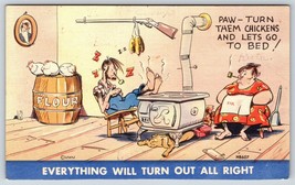 Postcard Comic Everything Will Turn Out All Right, Ma &amp; Pa Chickens Stove - £3.12 GBP