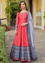 Beautiful Red And Blue Khatli Embroidered Traditional Anarkali Gown8 - £79.25 GBP