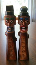 Vintage Home Decor Oriental Totem Poles in Red and Blue - $60.00