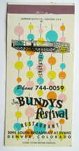 Jim Bundys Festival Restaurant - Denver, Colorado 30 Strike Matchbook Cover CO - £1.56 GBP