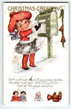 Christmas Postcard Girl Mailing Letters To Santa Claus US Mail Box Whitney 1921 - £11.94 GBP