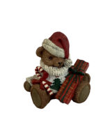 Teddy Bear Tales Christmas Bear with Santa Hat &amp; Present Figurine 3.5 in - $12.38