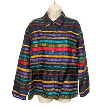 Chico&#39;s Design Button Down Blouse Top Medium Silk Multicolored Striped - £27.70 GBP