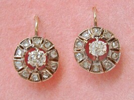 ANTIQUE VICTORIAN .90ctw MINE ROSE DIAMOND CLUSTER 14K WIRE SMALL EARRIN... - €1.375,09 EUR