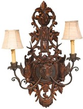 Wall Sconce MOUNTAIN Lodge Deer Stag 2-Light Chocolate Brown Resin Hand-Cast - £608.24 GBP