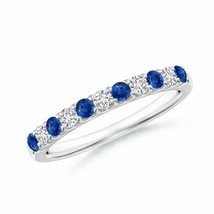 ANGARA Shared Prong Sapphire and Diamond Half Eternity Band in 14K Solid Gold - £668.43 GBP