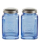 Blue Glass Salt Pepper Shakers Square Stainless-Steel Lid Retro Kitchen ... - €31,51 EUR