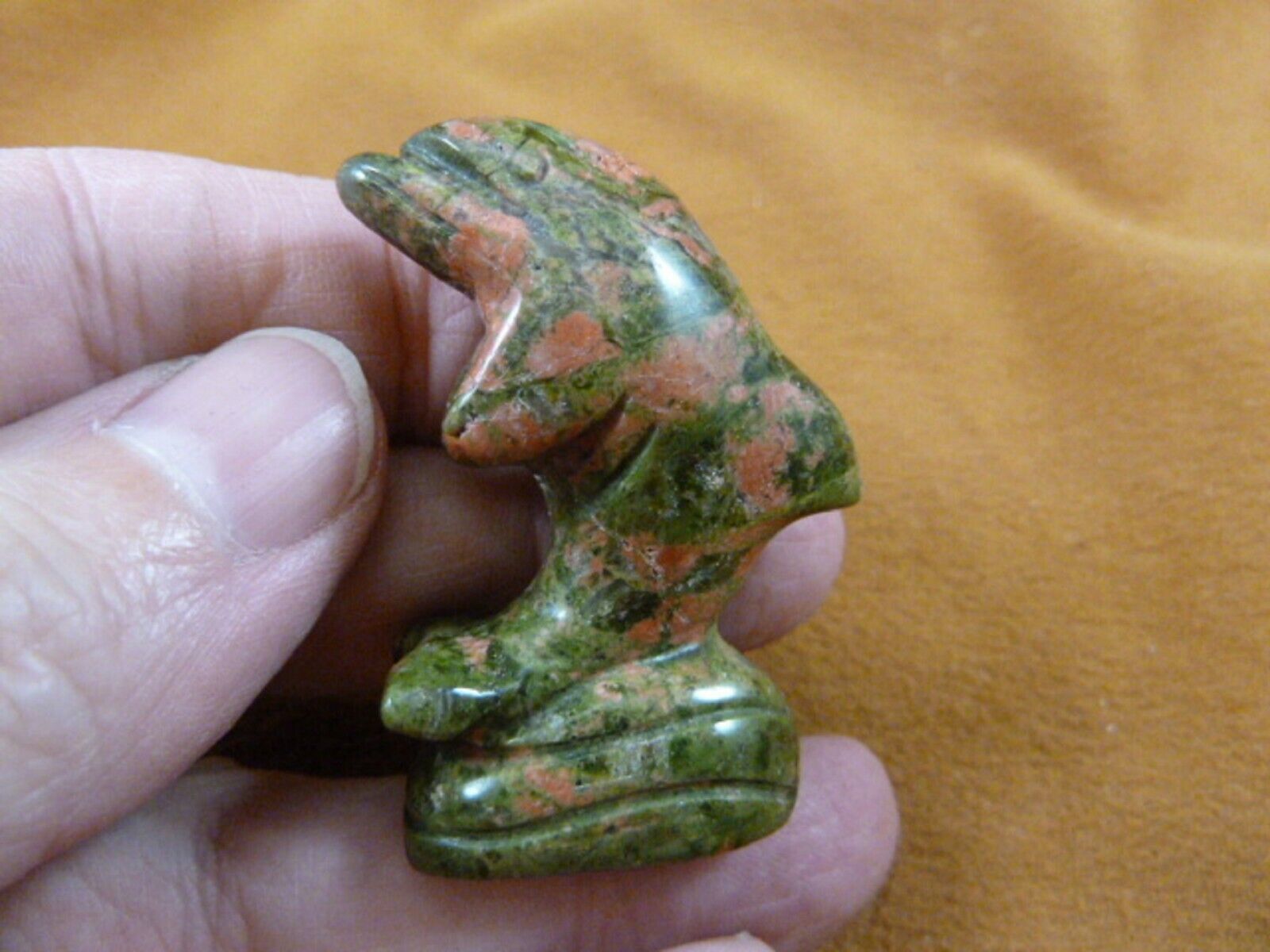 Primary image for (Y-DOL-JU-567) Green orange DOLPHIN JUMPING Porpoise gemstone gem statue carving