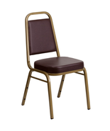Elegant Brown Vinyl Trapezoidal Back Banquet Chair Gold Frame - $187.78