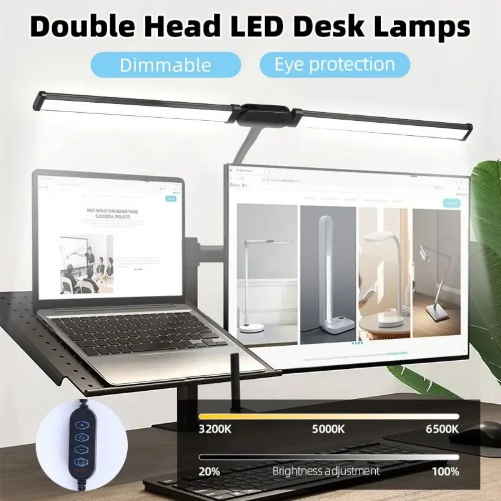 LED Desk Lamp Double Head USB Dimmable Home Office Reading Eye Protectio... - $35.49