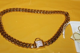 Abaxaca Gold Tone Dog Fashion Collar With Lock Pendant Chain - £15.56 GBP